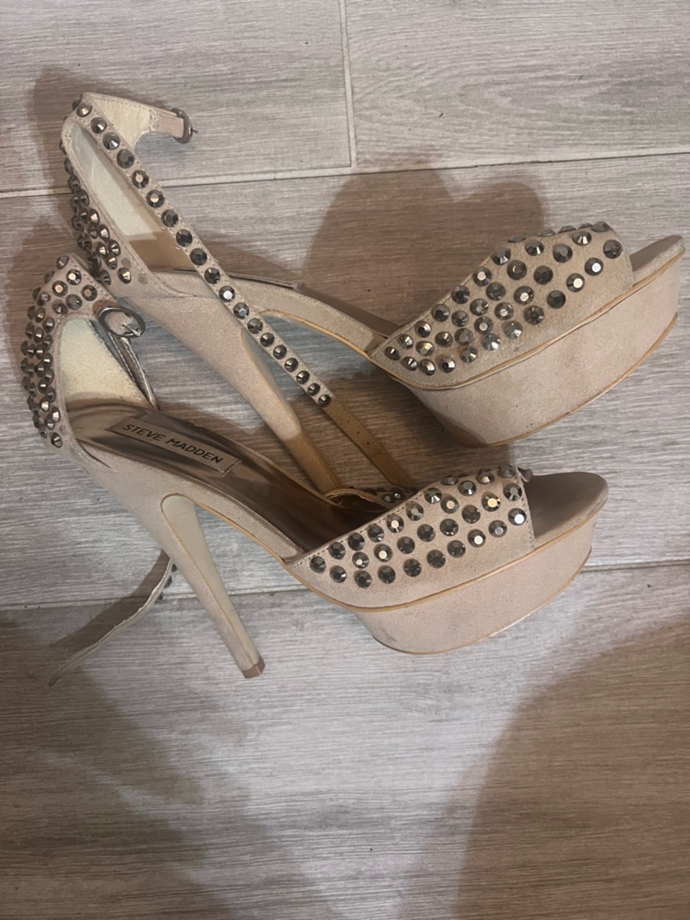 Steve Madden Gold Studded Open-Toe Ankle-Strap Heels - Picture 6 of 6